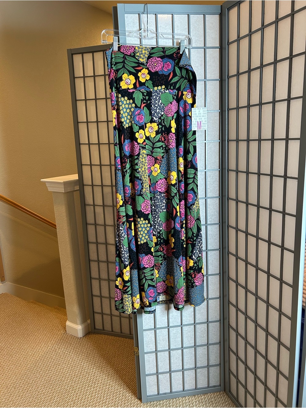 NWT LuLaRoe Floral Maxi Skirt in Black with Pink & Yellow Blooms